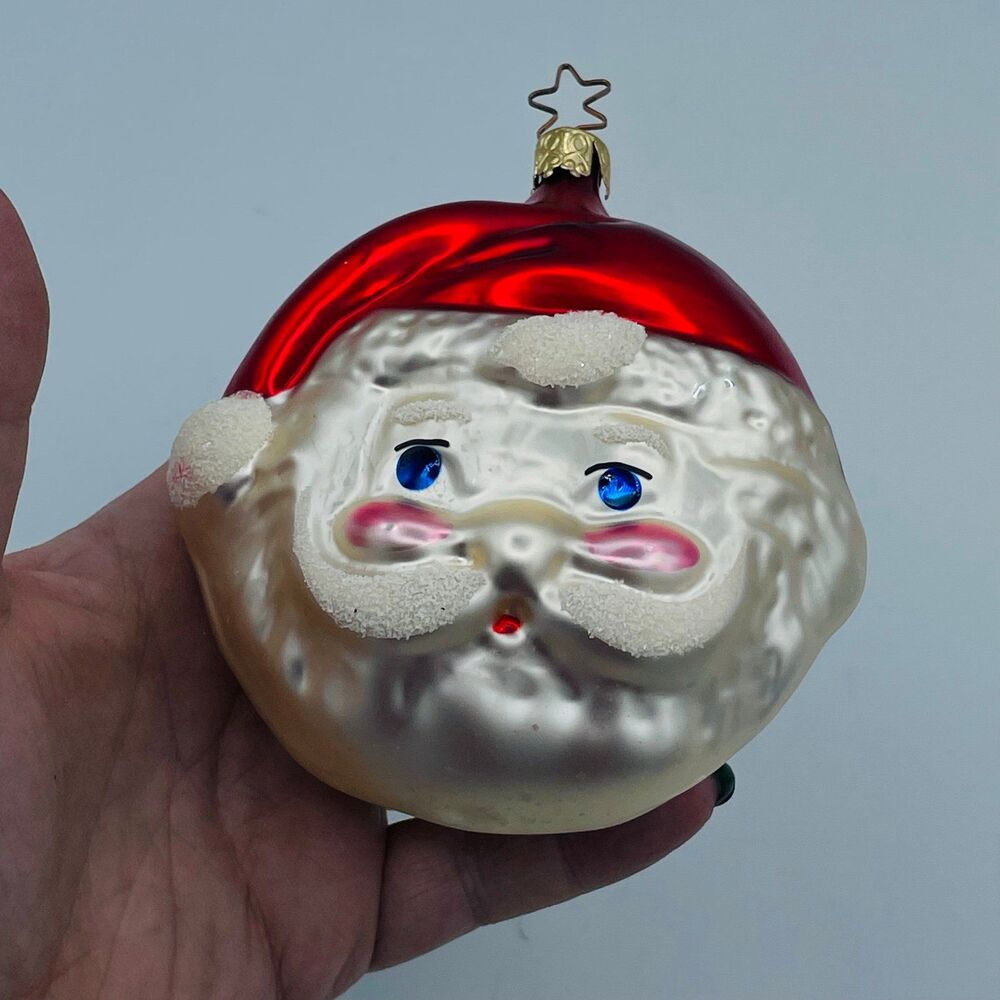 Vintage Inge-Glas Germany Santa Head Ornament - Star Cap Blown Mercury Glass